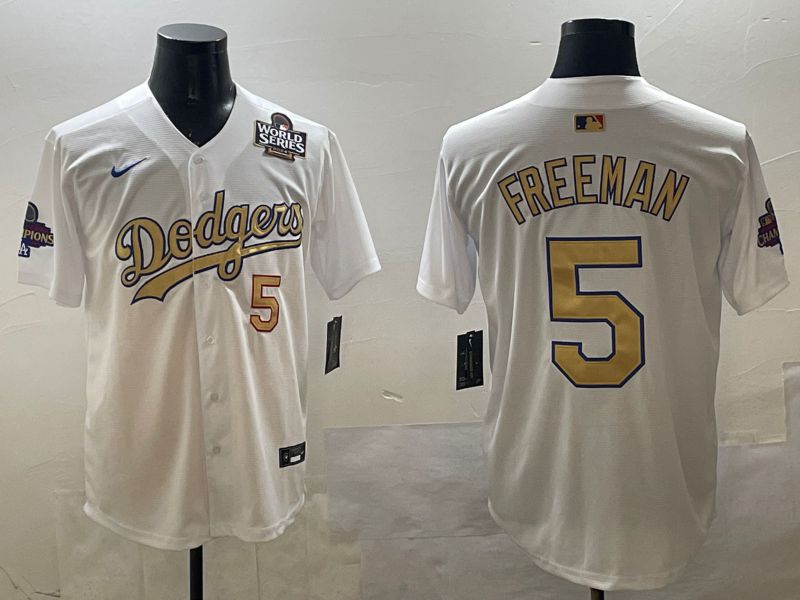 Men Los Angeles Dodgers #5 Freeman White Gold Game 2025 Nike MLB Jersey style 3283